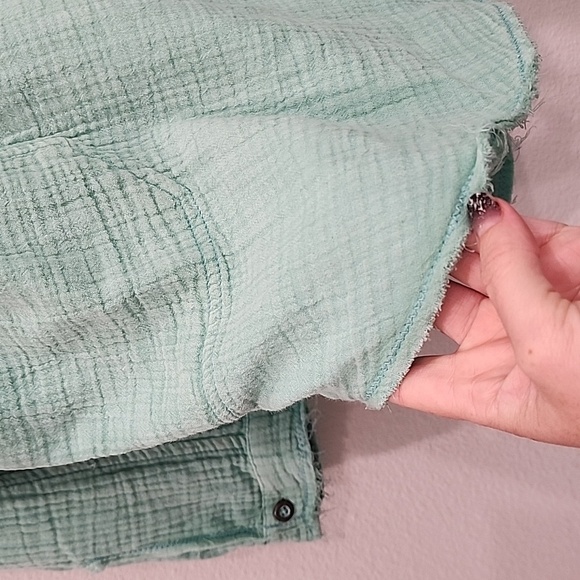 Free People Summer Daydream Button Down Linen Top In Mint - Picture 8 of 8
